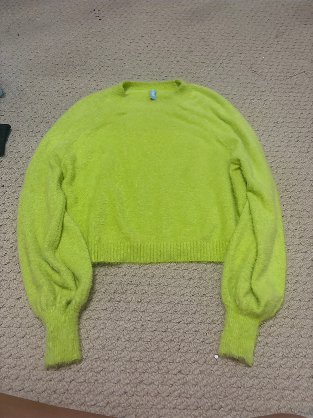 The Southern Shirt Company Neon Lime Fuzzy Cropped Crew Sweater